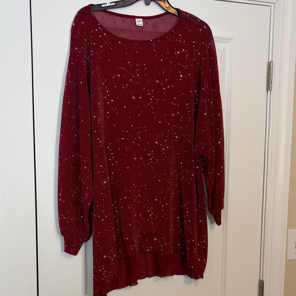 Like NEW Red Starry Long Sleeve Mesh Top Plus Lg